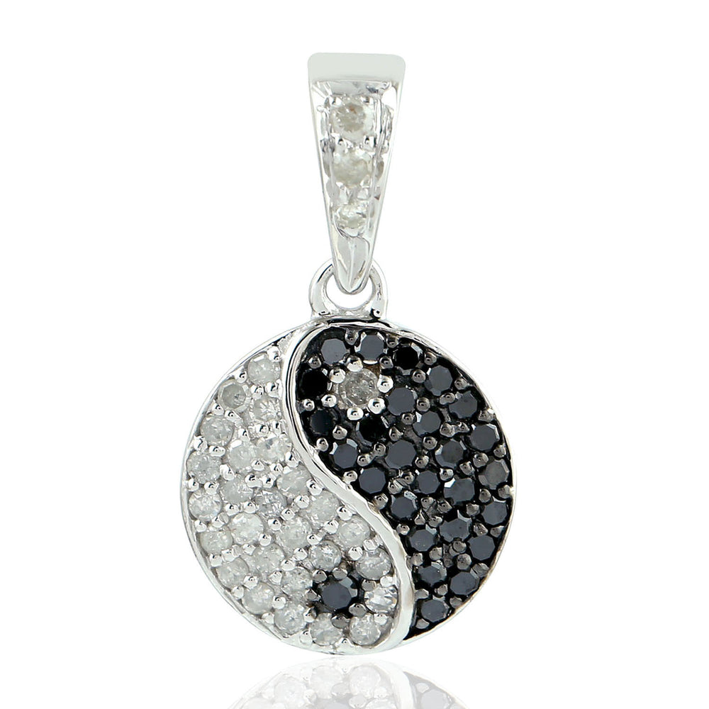 Natural Black & White Micro Pave Yin Yang Pendent In 14k White Gold