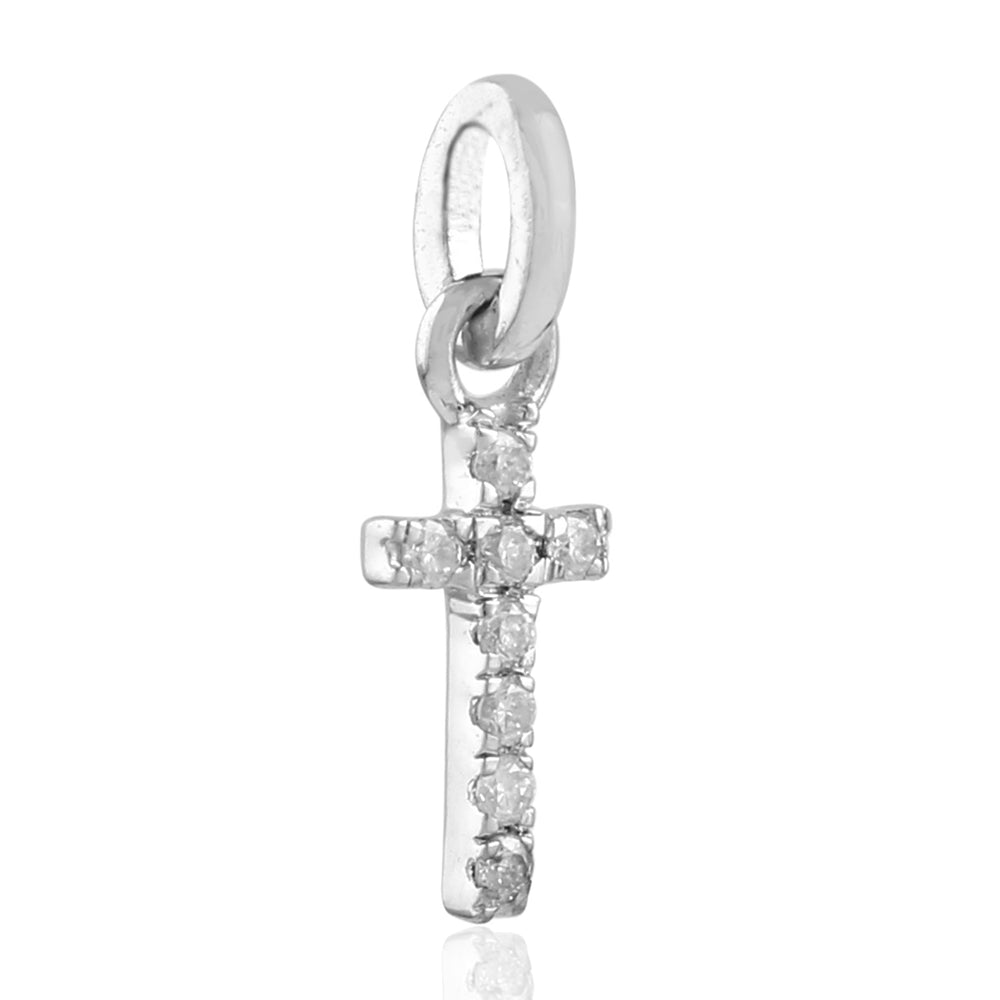 18k White Gold Pave Diamond Cross Design Mythological Charm Pendant