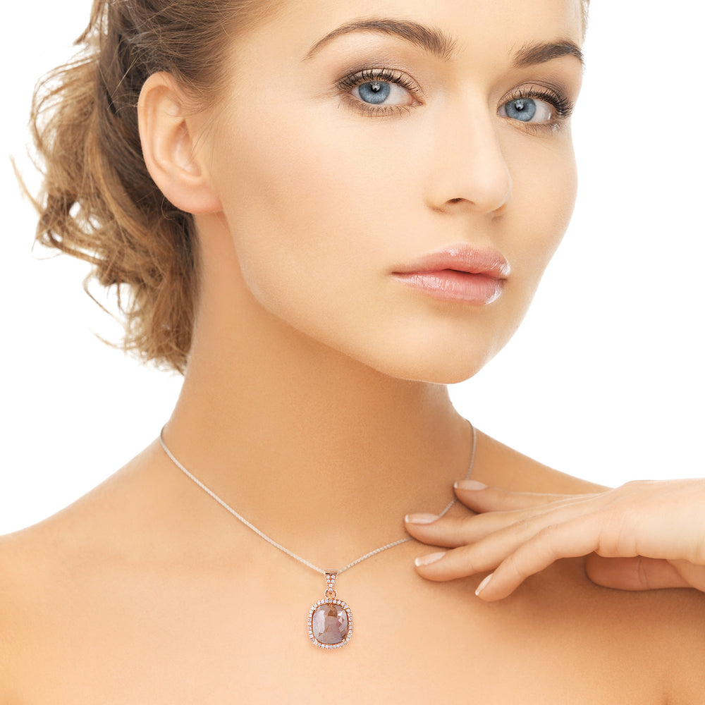 Cushion Cut Ice Diamond Pave Diamond Beautiful Charm In 18k Rose Gold