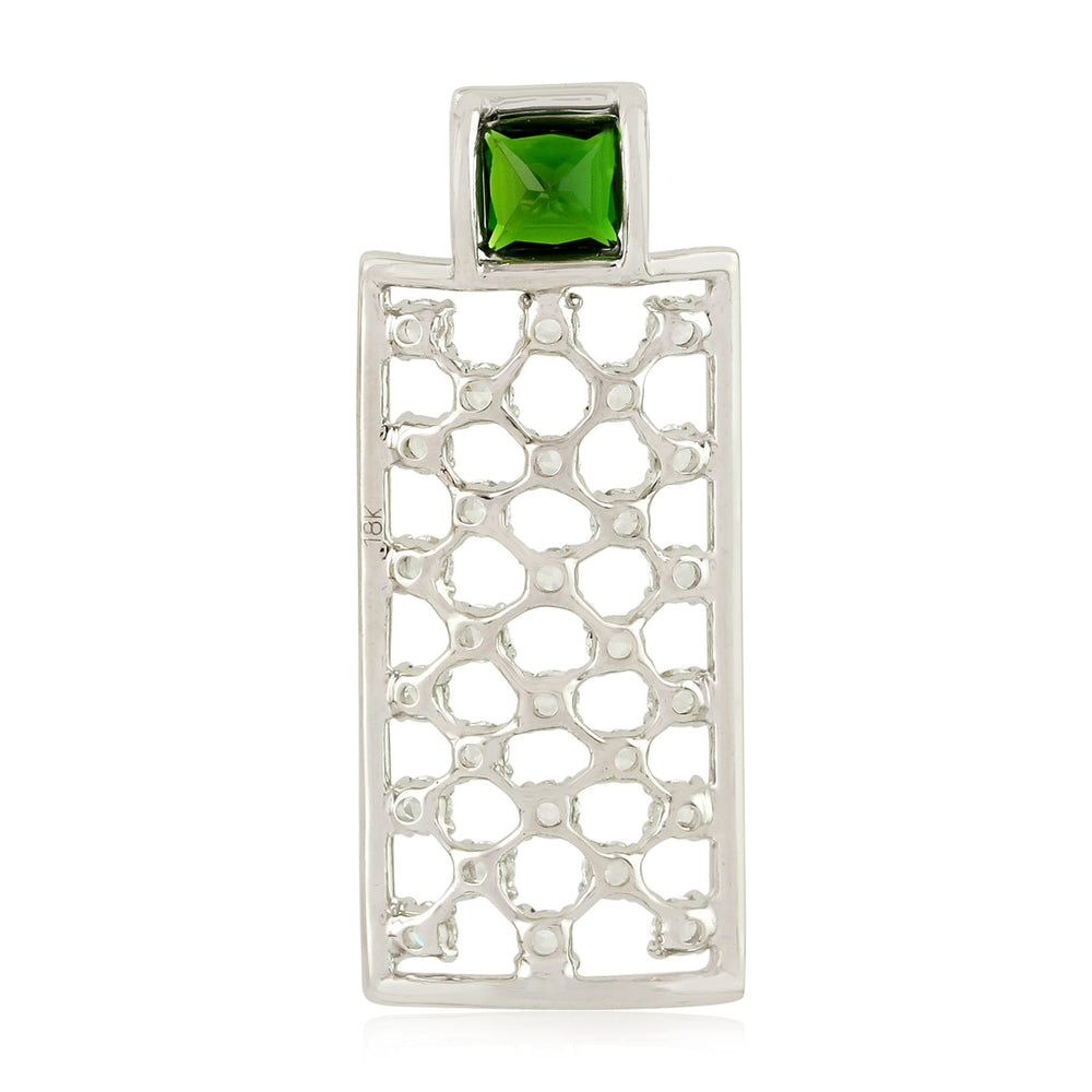 18K White Gold Prong Set Chrome Diopside & Uncut Diamond Geometric Pendant