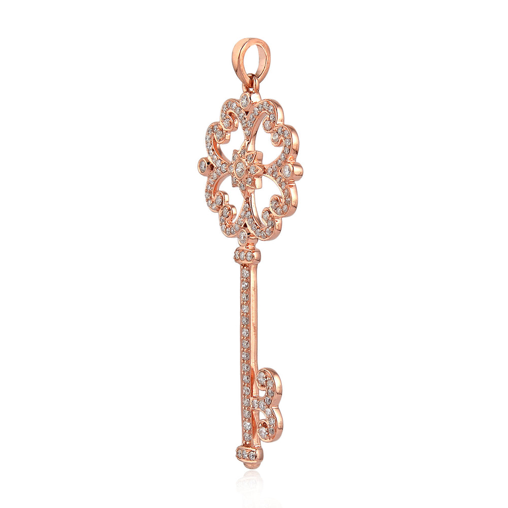 Quartz Heart Key Pendant in 18K Rose Gold with Pave Diamonds
