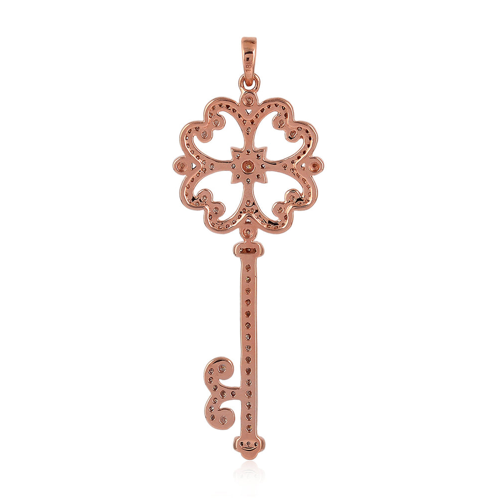 Quartz Heart Key Pendant in 18K Rose Gold with Pave Diamonds