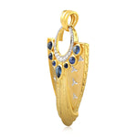 Natural Bezel Set Blue Sapphire Pave Diamond Worrier Pendant Made In 18K Solid Gold Jewelry For Her