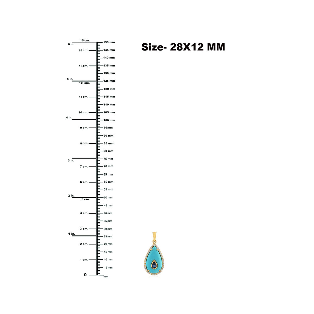 Turquoise Bezel Set Blue Sapphire Pave Diamond Evil Eye Pendant In 18K Yellow Gold