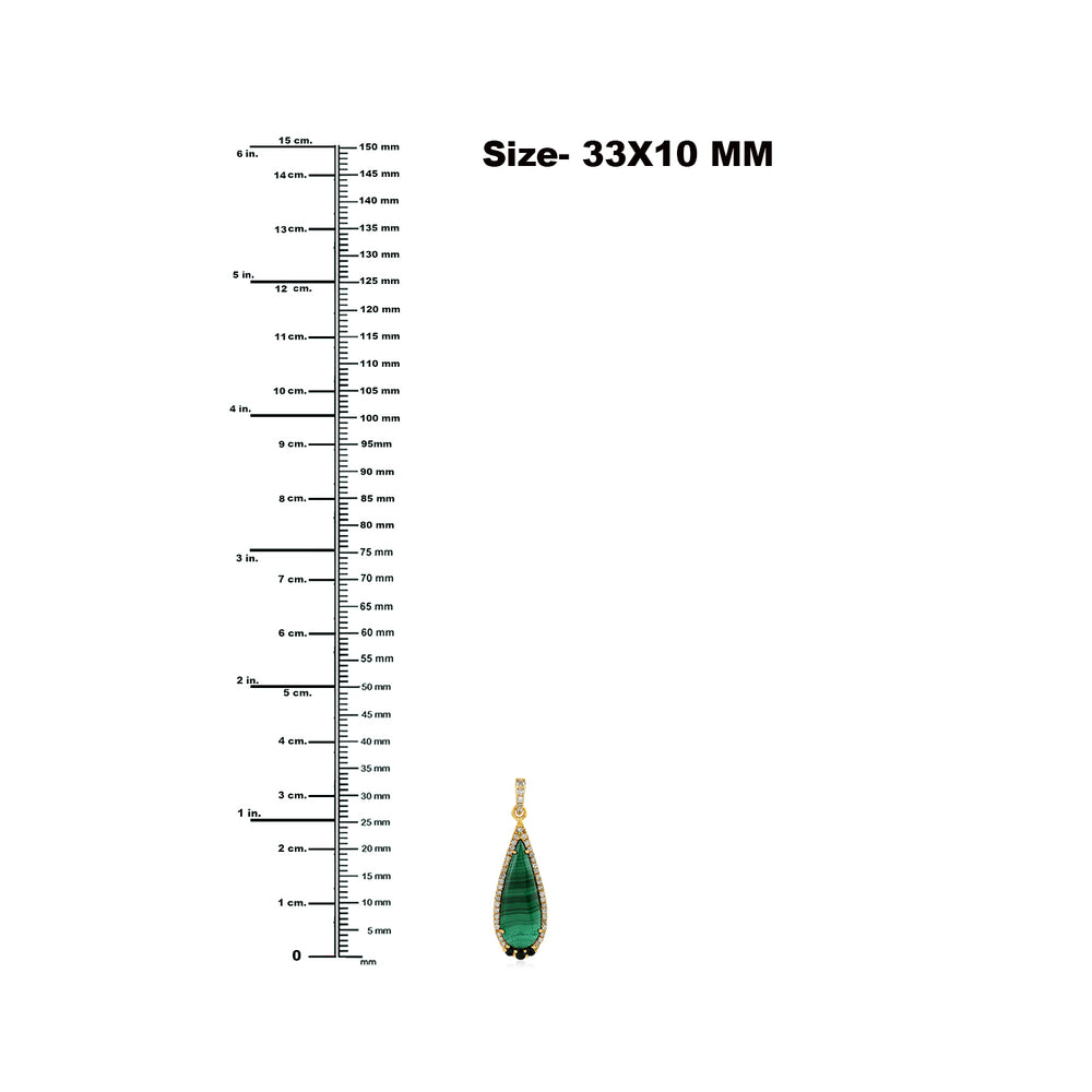 Pear Cut Malachite Prong Spinel Pave Diamond Drop Pendant In 18K Yellow Gold