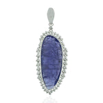 Natural Unshaped Tanzanite Baguette Rose Diamond Designer Pendants Made In 18K White Gold