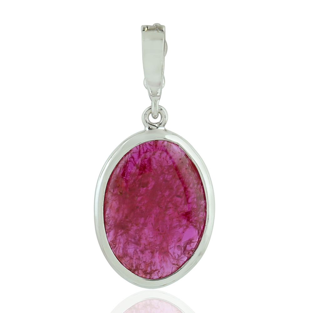 Slice Oval Ruby Gemstone Bezel Set 18K White Gold Charm Pendant Jewelry For Her