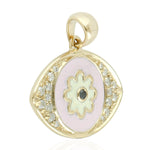 18K Yellow Gold Pave Natural Diamond Evil Eye Enamel Charm Pendant