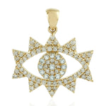 Blue Topaz Micro Pave Diamond Evil Eye Design Charm Pendant In Gold