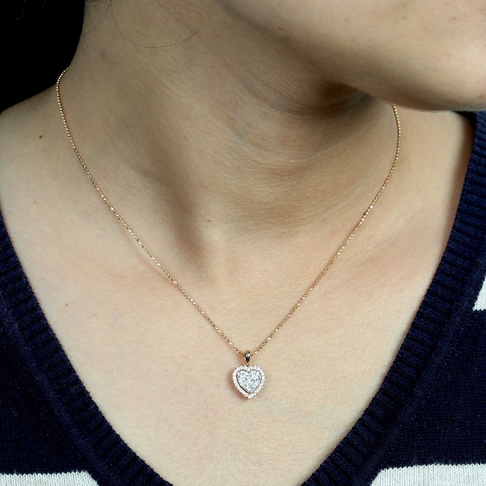 Natural Diamond Heart Pendant Jewelry In 18k Rose Gold For Her