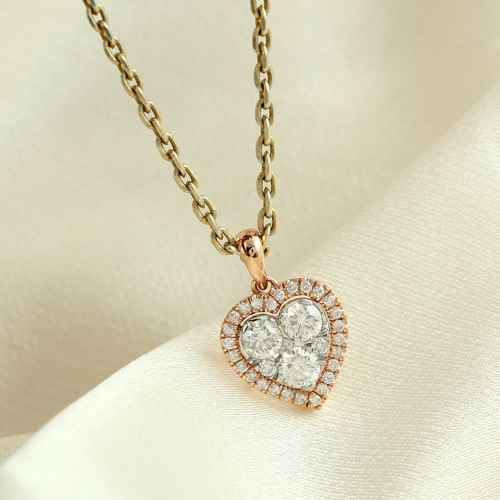 Natural Diamond Heart Pendant Jewelry In 18k Rose Gold For Her