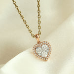 Natural Diamond Heart Pendant Jewelry In 18k Rose Gold For Her