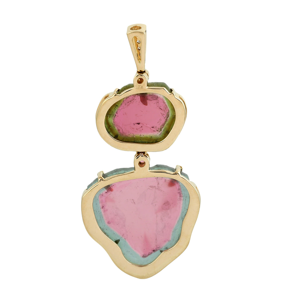 Tourmaline Melon Pink Tourmaline Pave Diamond Designer Pendant In Yellow Gold