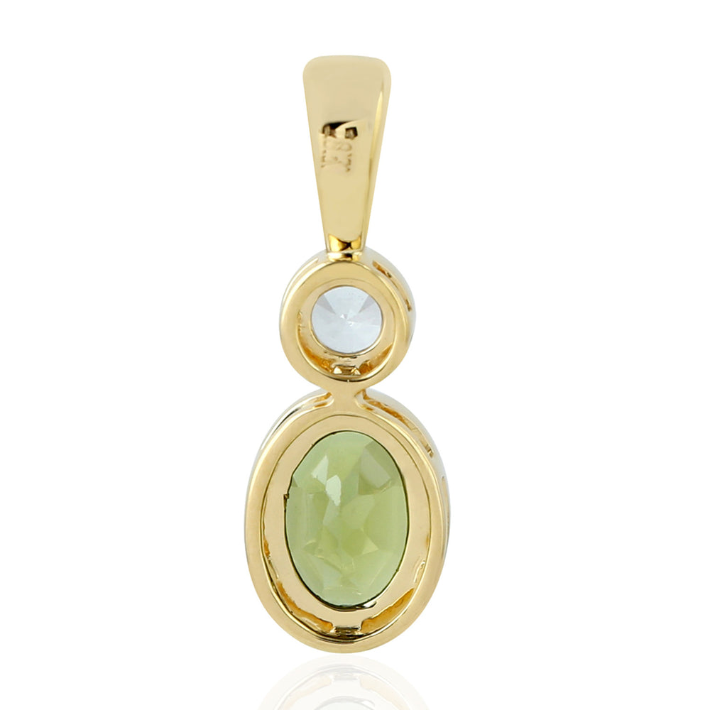 Oval Cut Peridot Round White Sapphire Charm Pendant In Yellow Gold