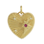 Bezel Set Ruby Prong Diamond Star Sunburst Heart Shape Pendant