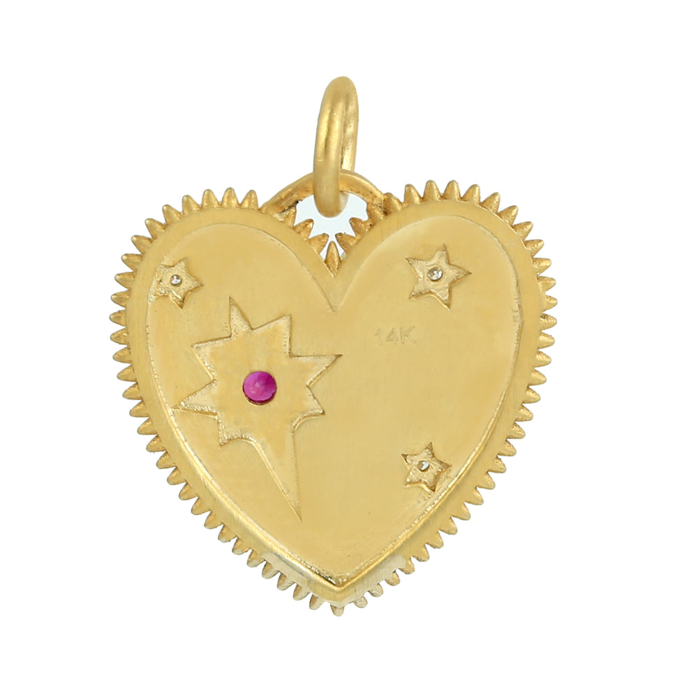 Bezel Set Ruby Prong Diamond Star Sunburst Heart Shape Pendant