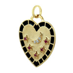 Prong Set Ruby Diamond Crescent Moon Star Heart Shape Enamel Pendant In Gold