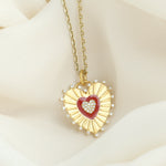 Natural Diamond Enamel Heart Pendant In 14K Yellow Gold Valentine Jewelry