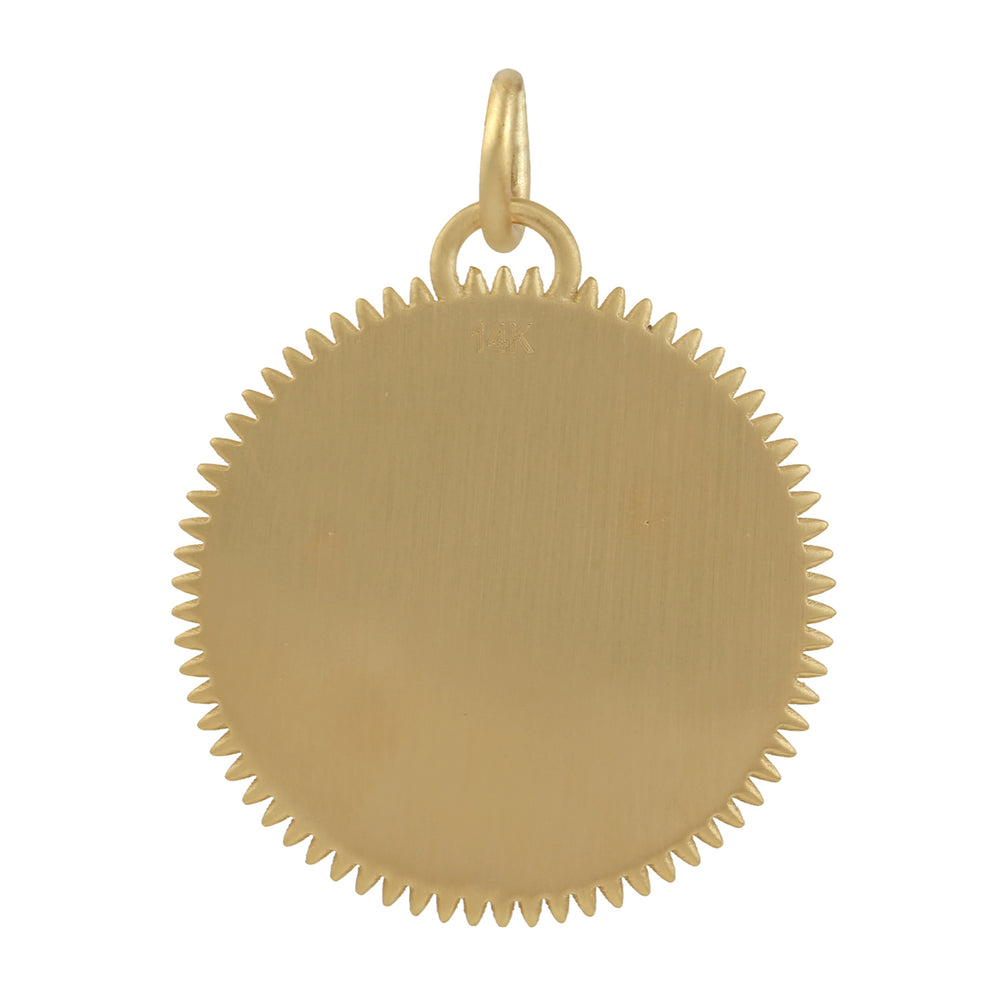 14K Yellow Gold Pave Diamond Crescent Moon Star Enamel Charm Pendant