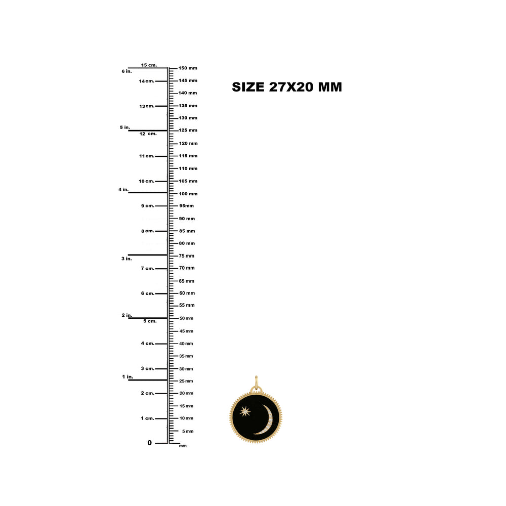 14K Yellow Gold Pave Diamond Crescent Moon Star Enamel Charm Pendant