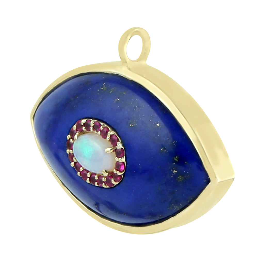 Natural Lapis Opal Ethopian 14k Yellow Gold Ruby Evil Eye Jewelry