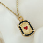 Bezel Set Diamond Red Heart Enamel Pendant In 14k Yellow Gold