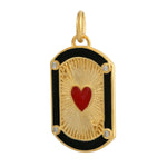 Bezel Set Diamond Red Heart Enamel Pendant In 14k Yellow Gold