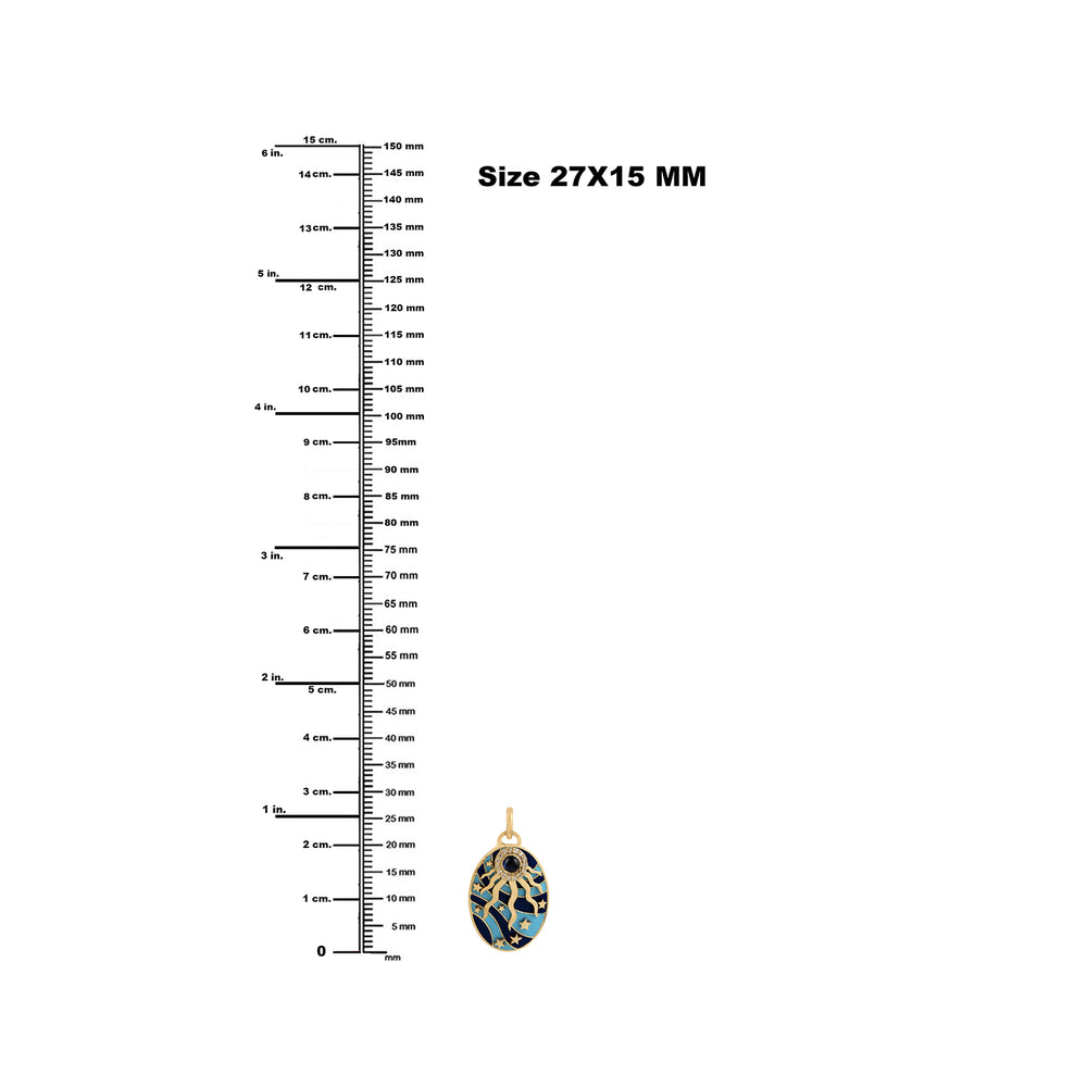 Blue Sapphire Pave Diamond Sunburst Enamel Pendant In 14k Yellow Gold