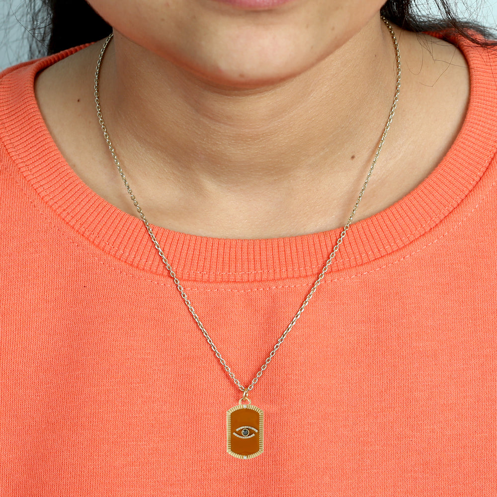 Black White Diamond Evil Eye Tarot Card Enamel Pendant In 18k Yellow Gold