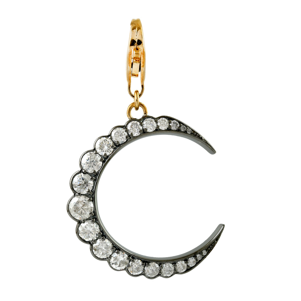 Natural Diamond Crescent Moon Pendant in 18K Oxidized Gold