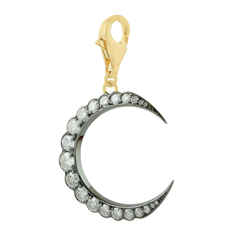 Natural Diamond Crescent Moon Pendant in 18K Oxidized Gold