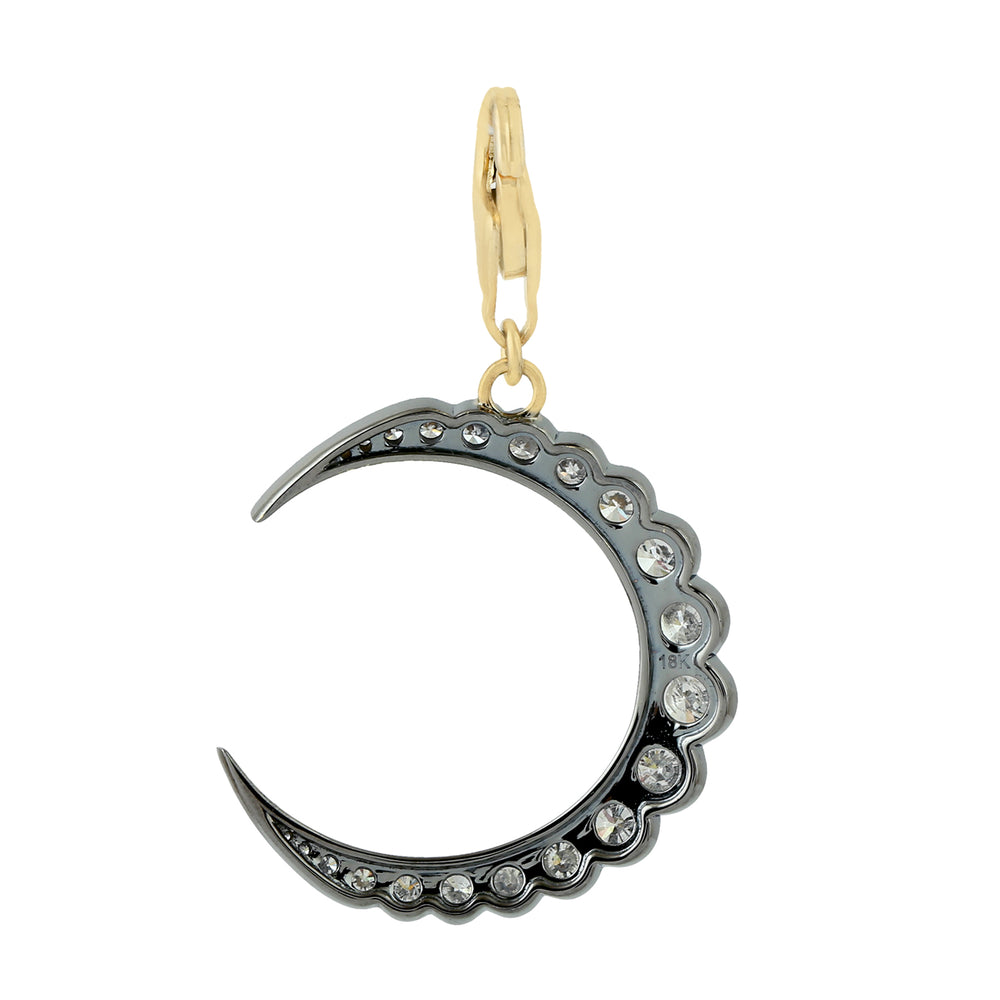 Natural Diamond Crescent Moon Pendant in 18K Oxidized Gold