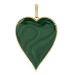 18k Yellow Gold Malachite Heart Pendant Diamond Jewelry For Women