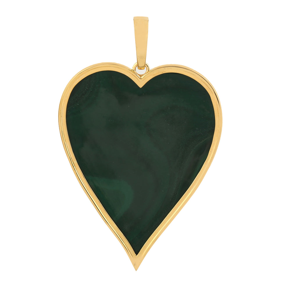 18k Yellow Gold Malachite Heart Pendant Diamond Jewelry For Women