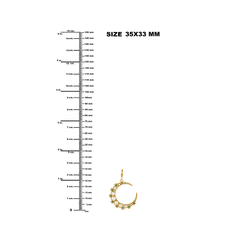 Pearl Emerald Gemstone Crescent Moon Pendant In 18k Yellow Gold