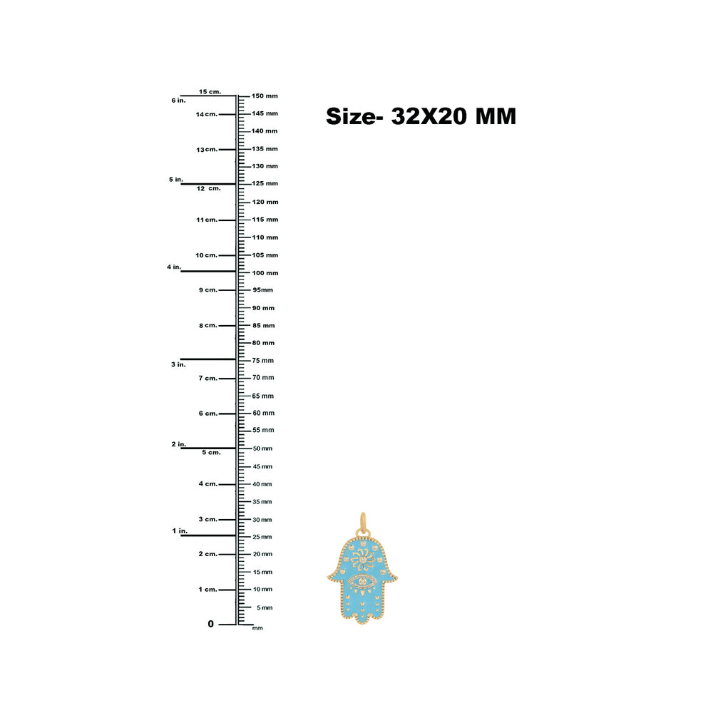 Bezel Set Diamond Hamsa Hand & Evil Eye Enamel Pendant In 14k Yellow Gold For Gift