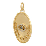 14k Yellow Gold Black White Diamond Evil Eye Pendant Handmade Jewelry