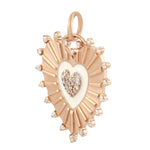 14K Rose Gold Prong Set Diamond Enamel Heart Shape Pendant For Valentine Gift