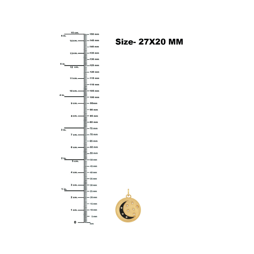 14K Yellow Gold Prong Diamond Crescent Star Enamel Charm Pendant