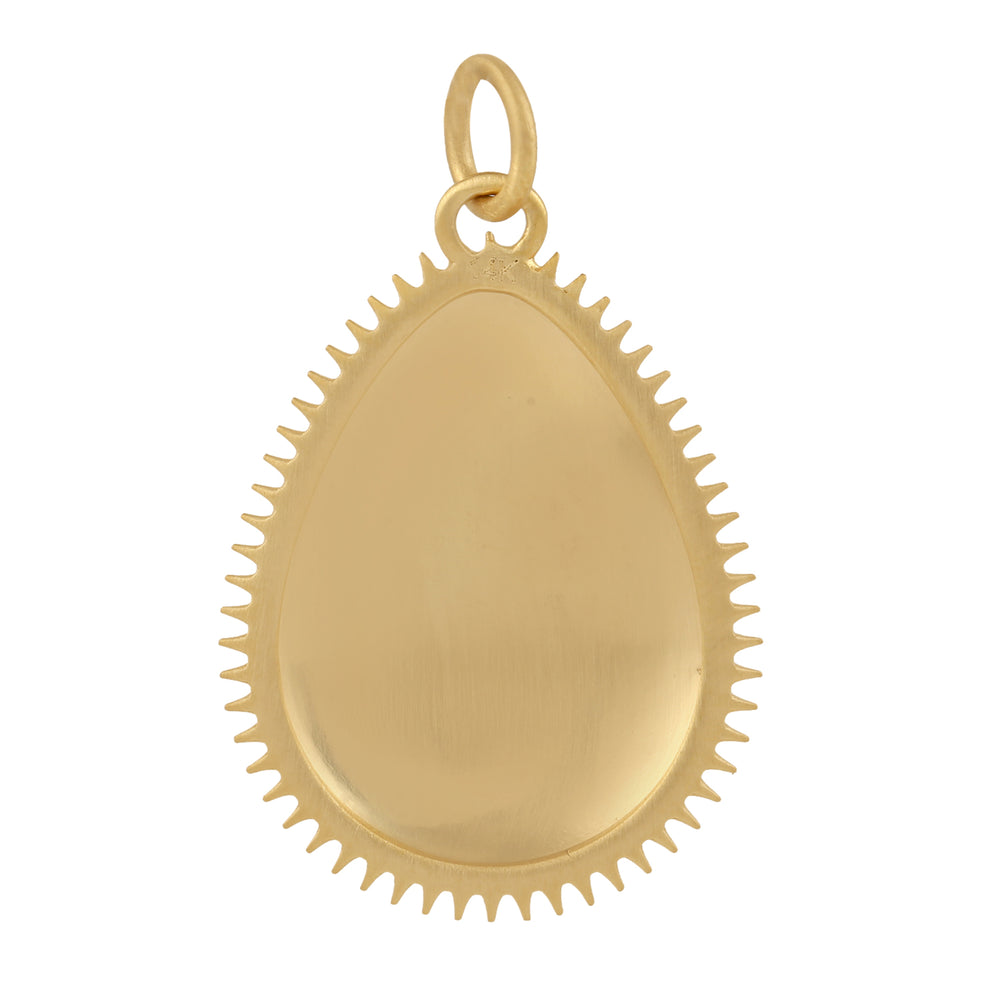 14K Yellow Gold Pave Diamond Crescent Moon Star Drop Pendant