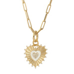 Micro Pave Heart Enamel Pendant In 14k Yellow Gold Handmade Gift