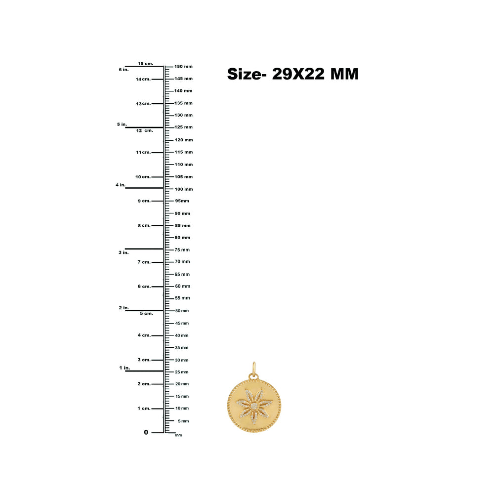 14k Yellow Gold Pave Diamond Flower Pendant Handmade Jewelry