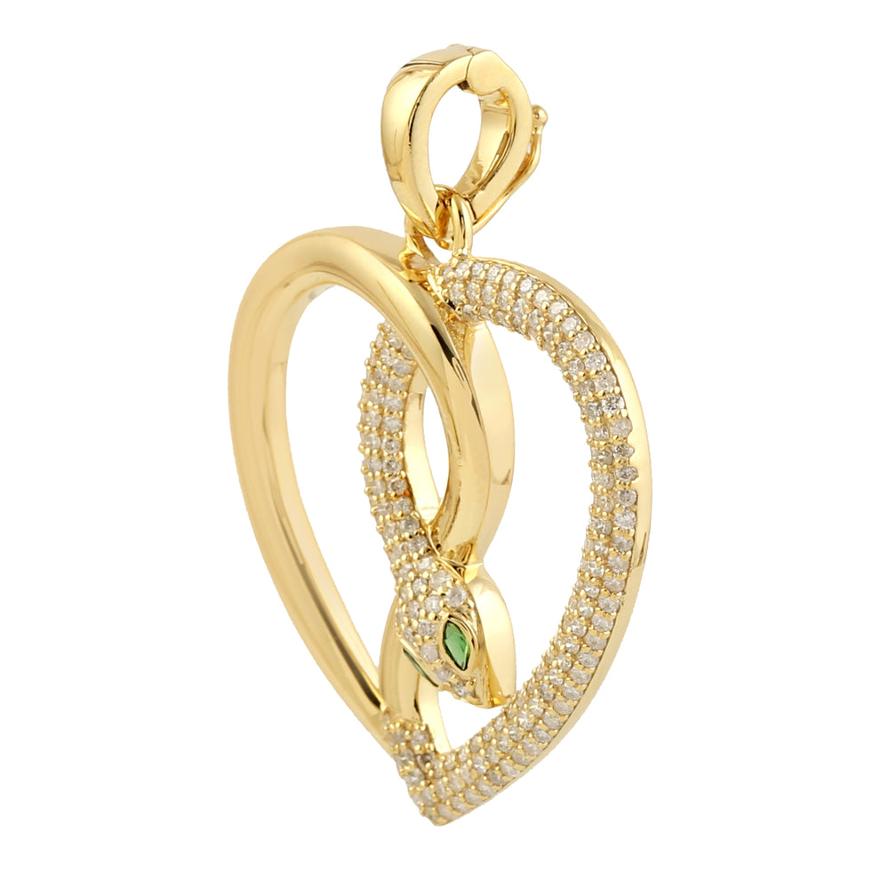 Marquise Cut Tsavorite Pave Diamond Snake With Heart Shape Pendant In Yellow Gold