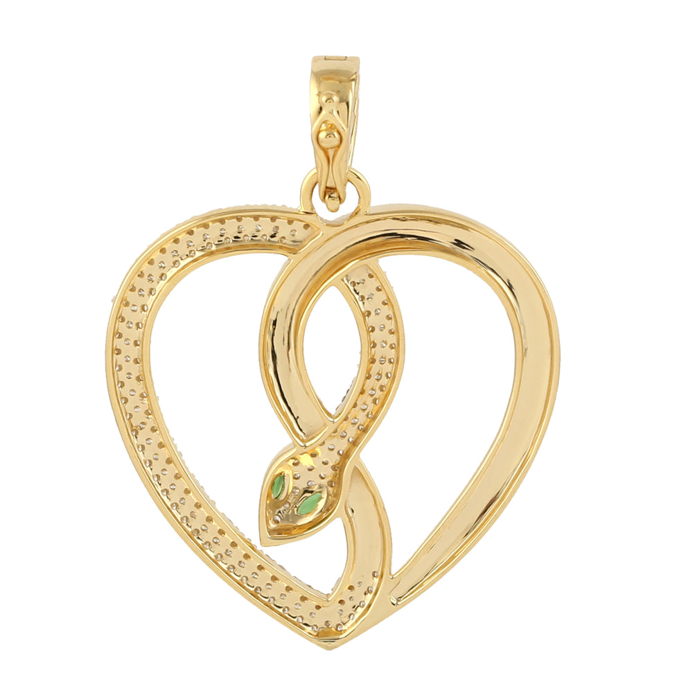 Marquise Cut Tsavorite Pave Diamond Snake With Heart Shape Pendant In Yellow Gold