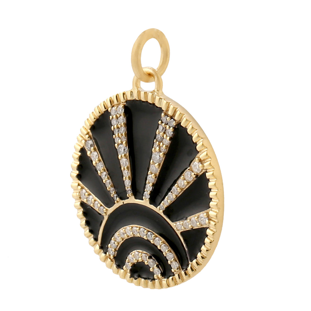 14K Yellow Gold Pave Diamond Sunrise Enamel Charm Pendant