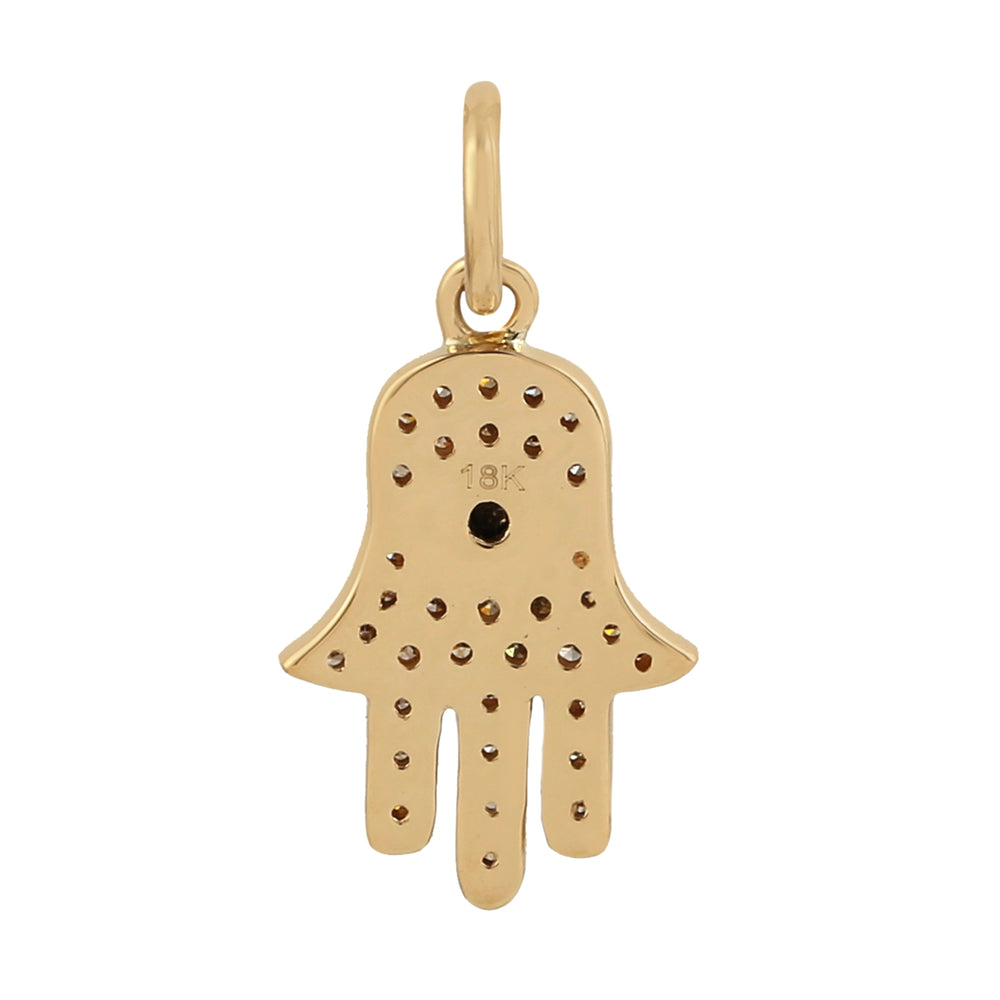 Studded Black & Diamond Hamsa & Evil Eye Charm In 18k Yellow Gold For Gift