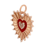 14K Rose Gold Prong Set Natural Diamond Heart Shape Enamel Pendant