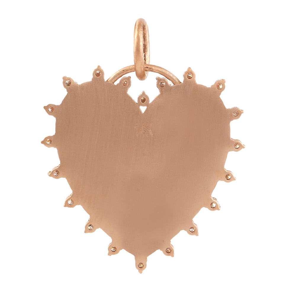 14K Rose Gold Prong Set Natural Diamond Heart Shape Enamel Pendant