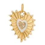 14K Yellow Gold Prong Set Natural Diamond Enamel Heart Shape Pendant