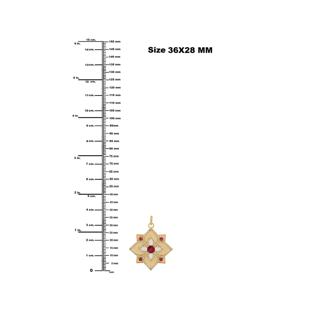 Ruby July Birthstone Pave Diamond Floral Pendant In 14k Yellow Gold